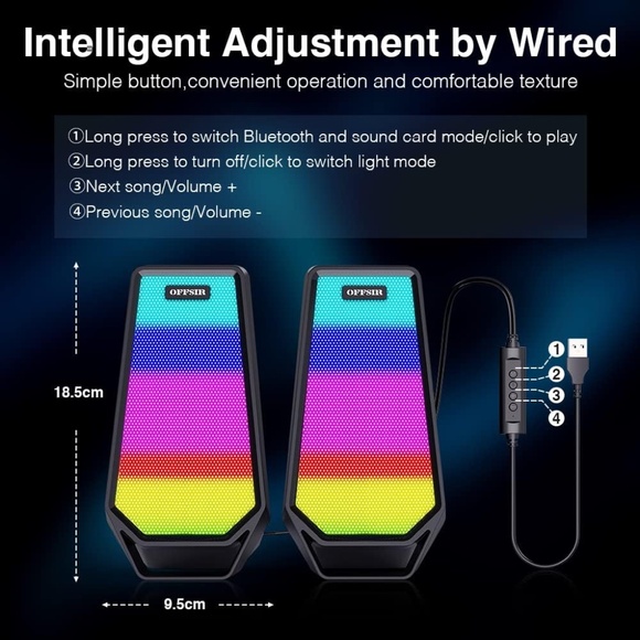 Offsir RGB Gaming Computer Speaker USB & Bluetooth Connection w/ 4 Light Modes - Picture 4 of 7